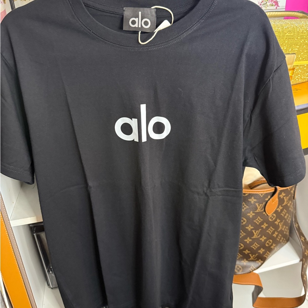 ALO Yoga Black Tee with White Logo